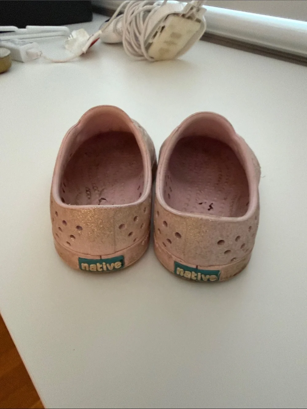 Native shoes. Kids' Glitter Slip-On Water-Friendly Shoes in Glitter Pink